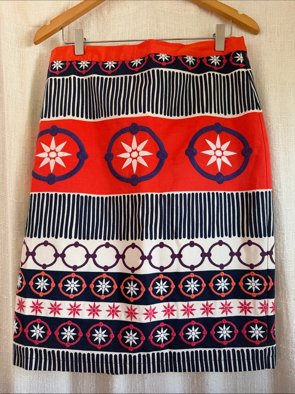 Boden Printed Pencil Skirt - Red, Navy & White